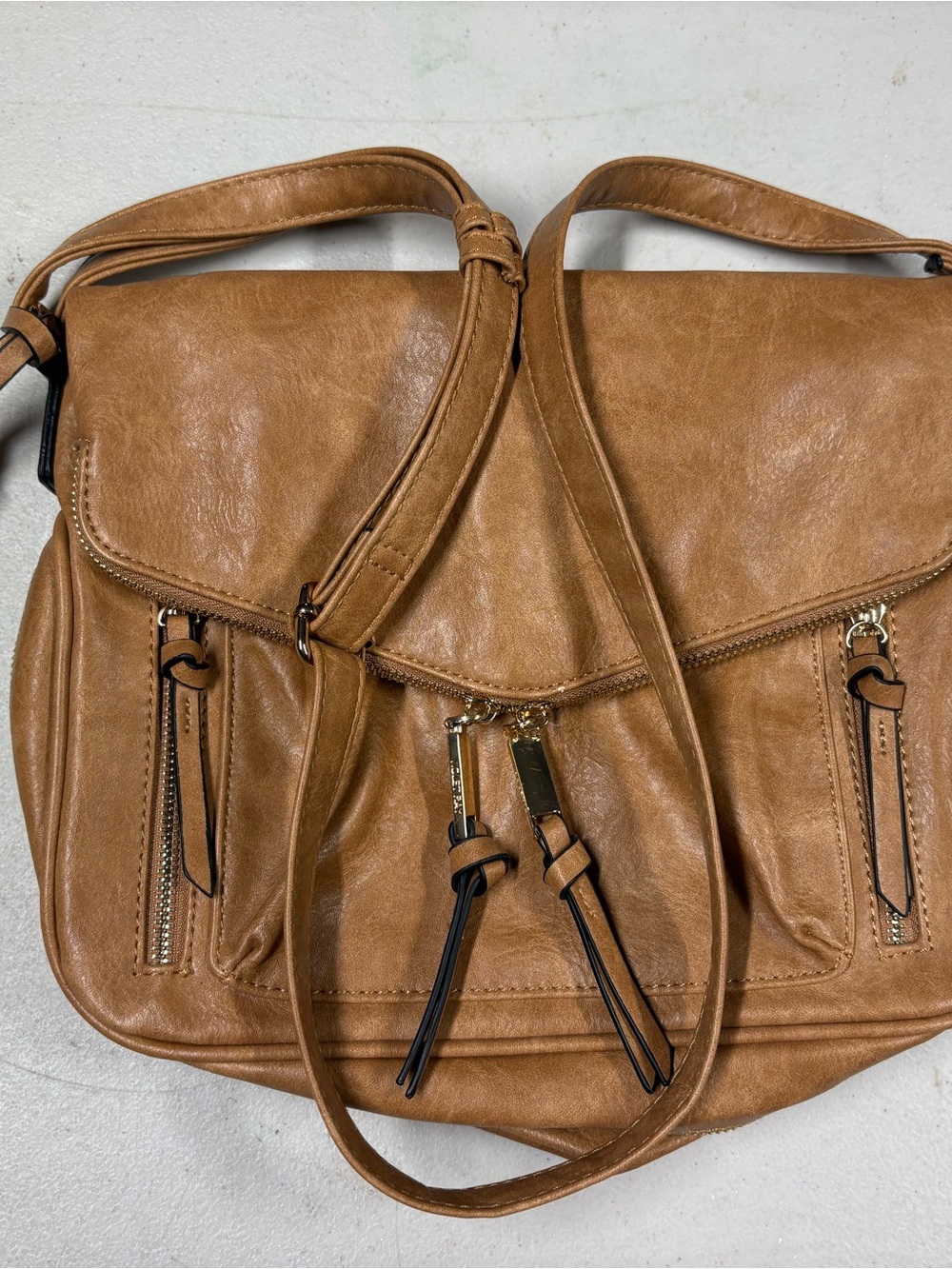 Everyday Tan Shoulder Satchel with Dual Zip Accents